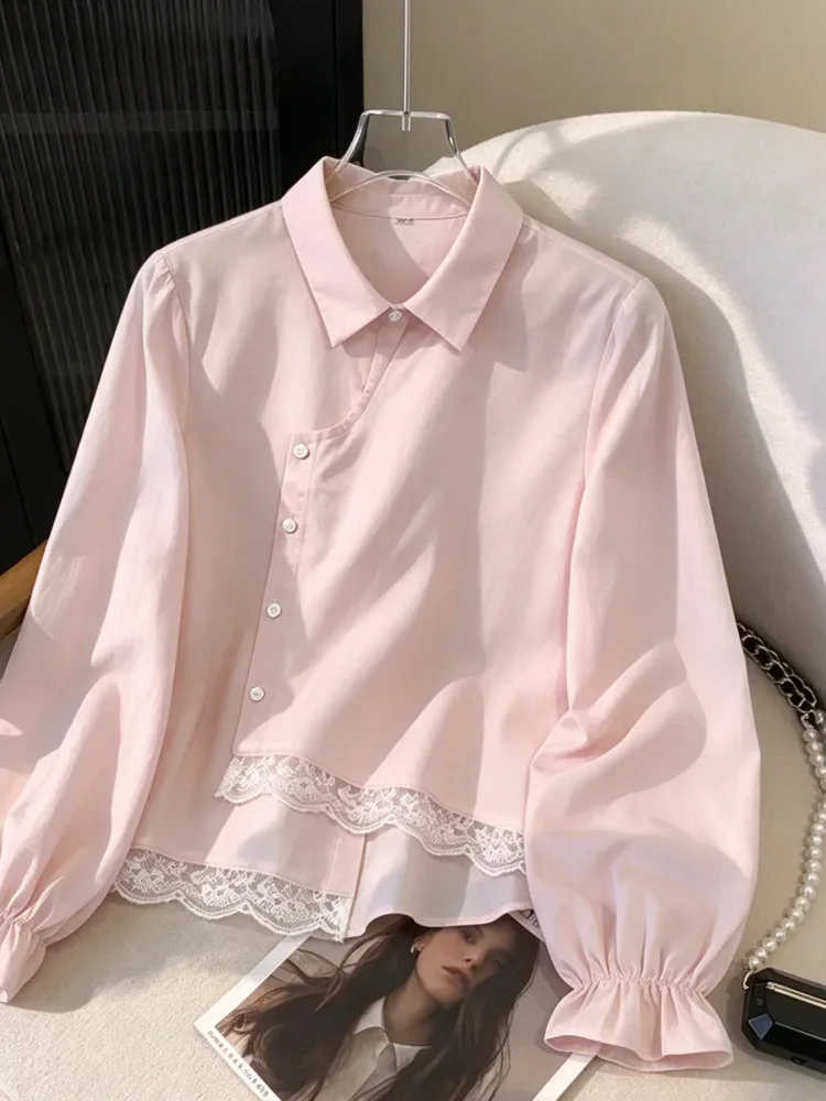 ASAYA Kemeja unik lengan panjang dan kerah collar