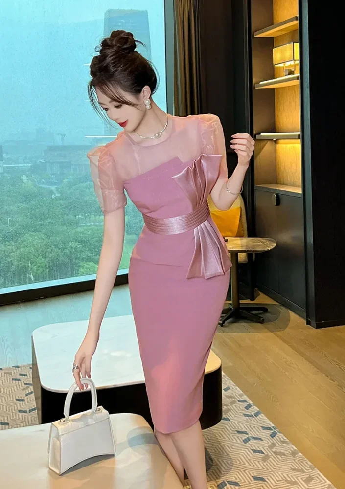 CHICMORE Gaun wanita elegan desain mewah berpita bodycon