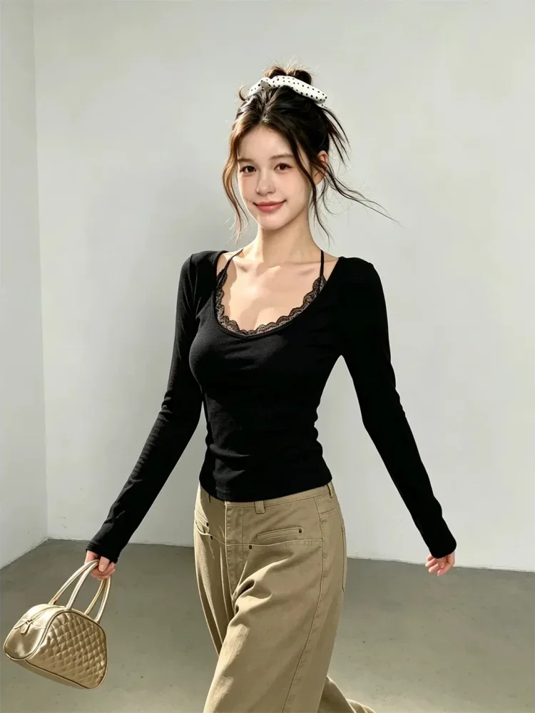 CHICMORE Atasan wanita lengan panjang model halter neck cantik manis