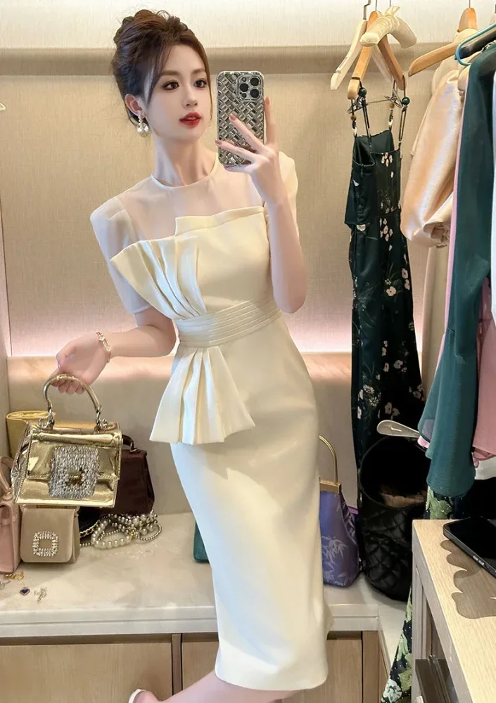 CHICMORE Gaun wanita elegan desain mewah berpita bodycon