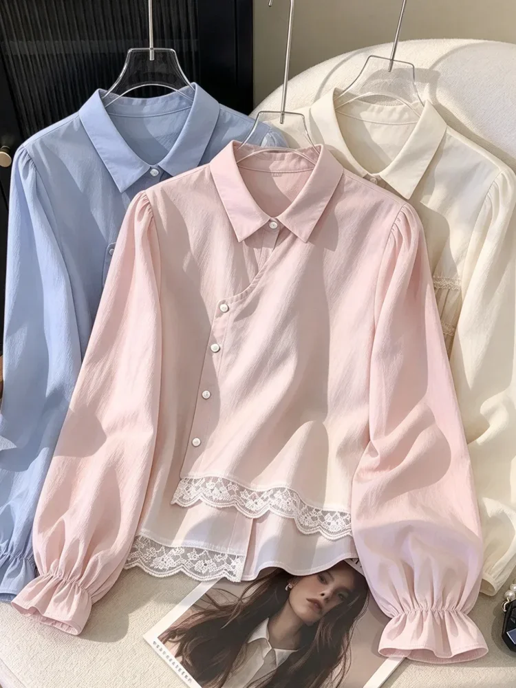 ASAYA Kemeja unik lengan panjang dan kerah collar