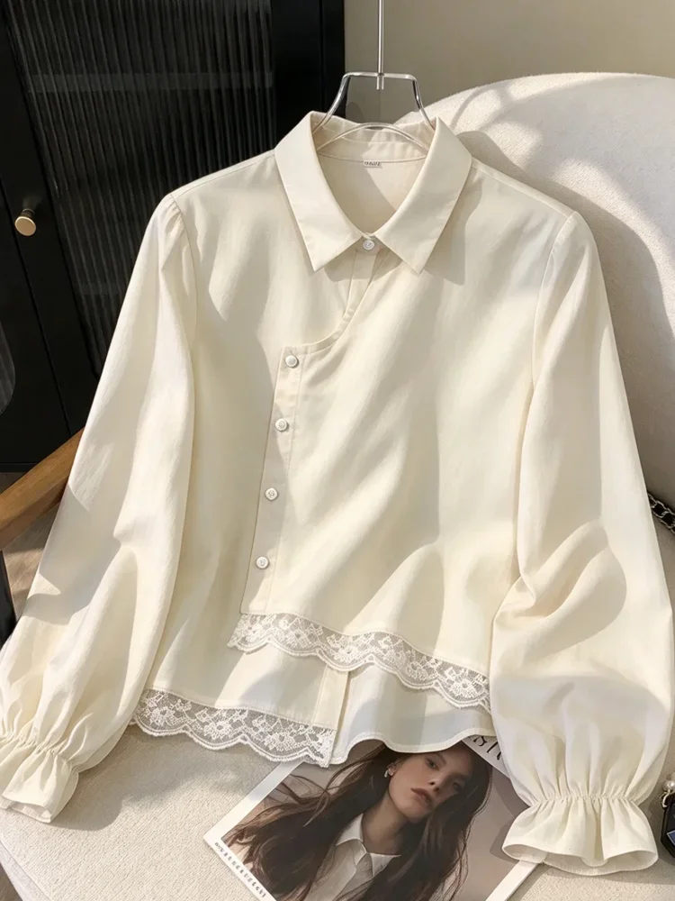 ASAYA Kemeja unik lengan panjang dan kerah collar