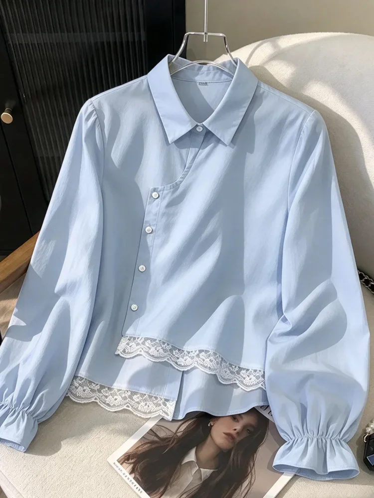 ASAYA Kemeja unik lengan panjang dan kerah collar