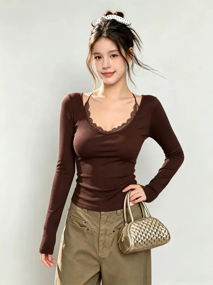 CHICMORE Atasan wanita lengan panjang model halter neck cantik manis