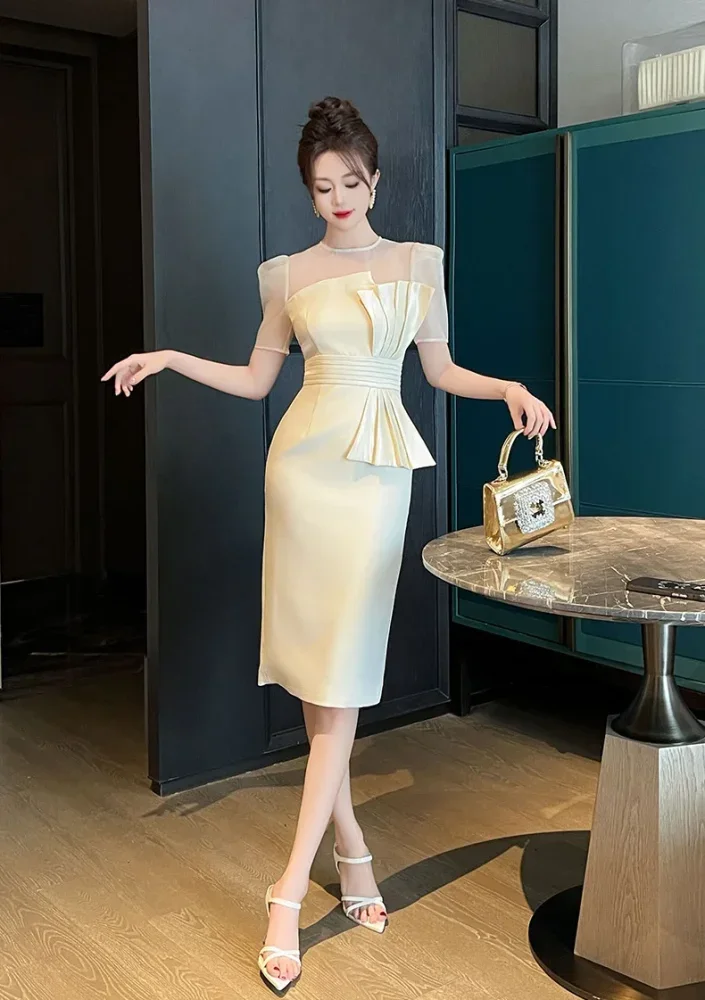 CHICMORE Gaun wanita elegan desain mewah berpita bodycon