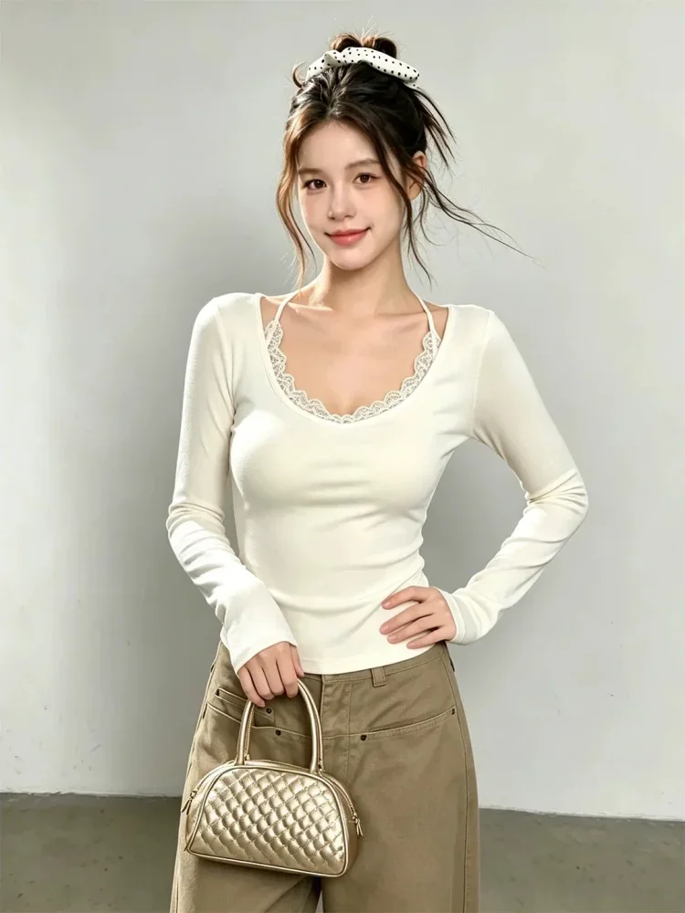 CHICMORE Atasan wanita lengan panjang model halter neck cantik manis