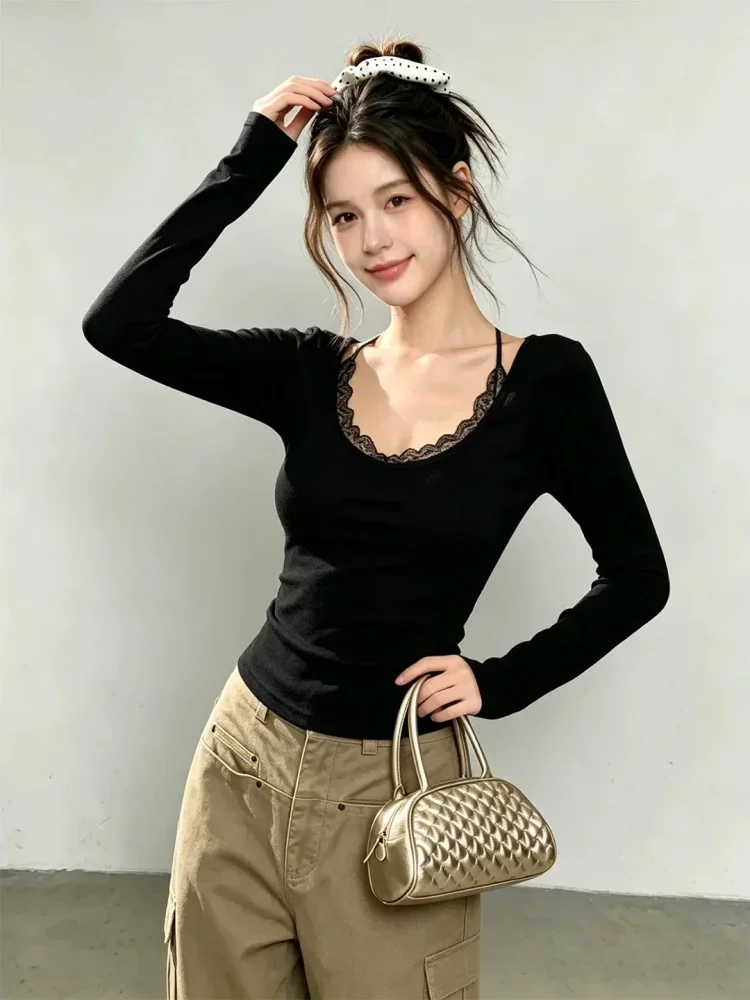 CHICMORE Atasan wanita lengan panjang model halter neck cantik manis