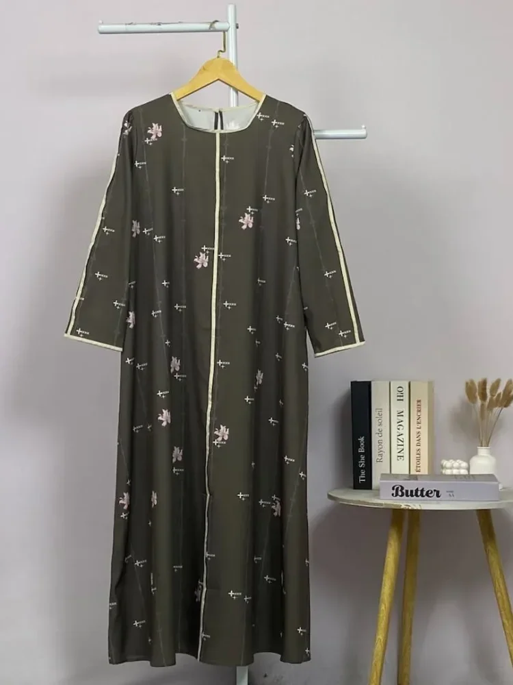 ASAYA Gaun elegan dengan motif posisi mode lengan panjang