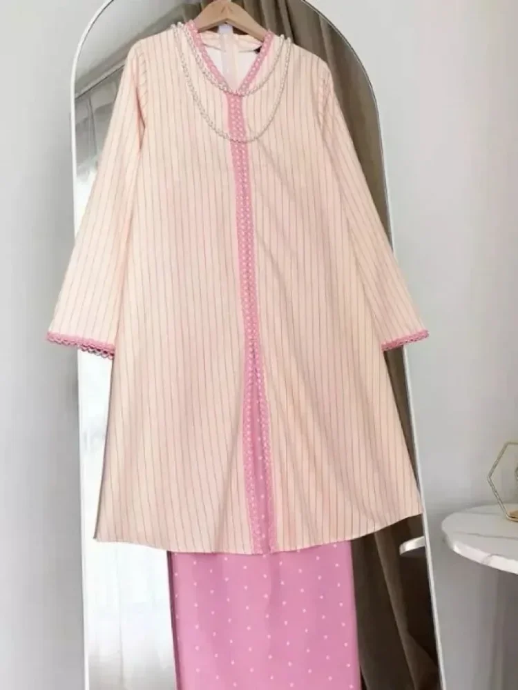 ASAYA Setelan wanita 2in1 blouse lengan panjang motif print kombinasi bunga + rok panjang highwaist elegan model kekinian