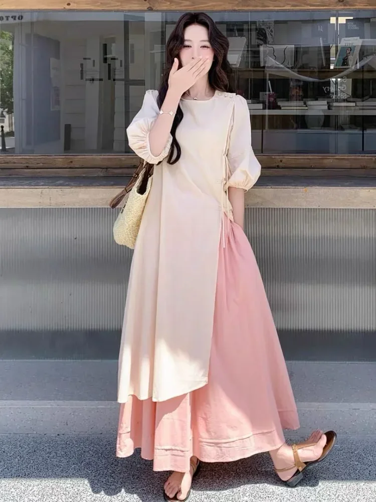 CHICMORE Setelan wanita kasual vintage blouse desain cheongsam + rok panjang