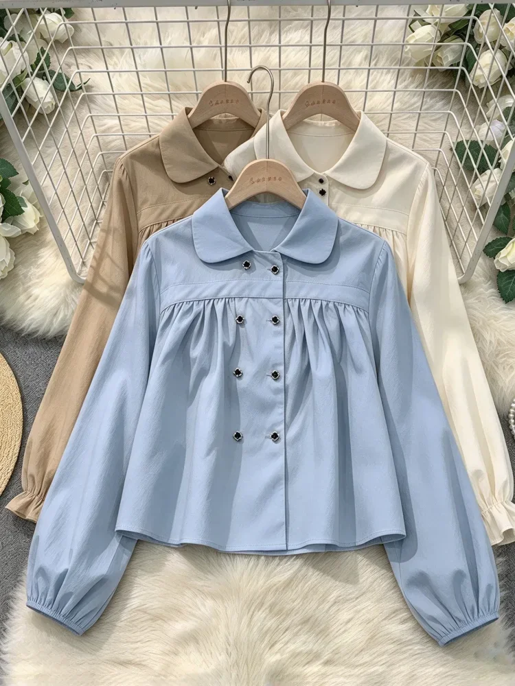 ASAYA Atasan blouse wanita motif kotak-kotak dengan aksen kancing manis