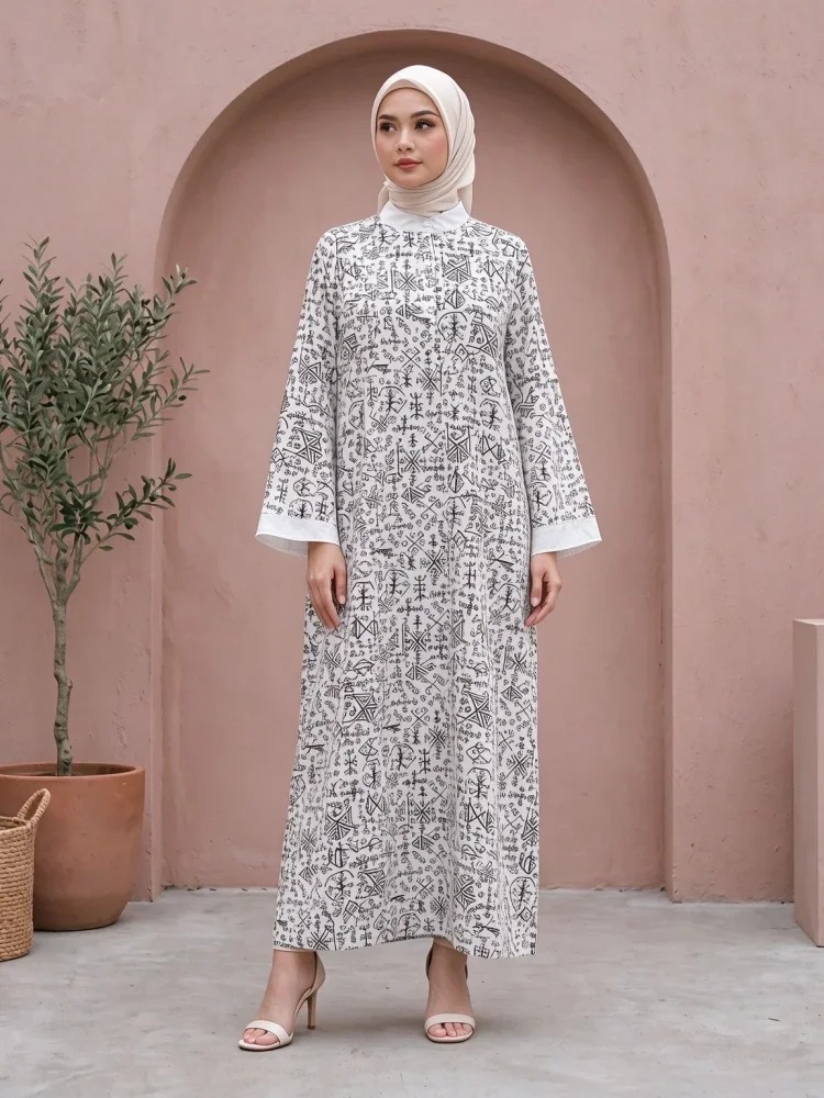 ASAYA Gamis wanita elegan motif garis kotak biru abu modern kekinian