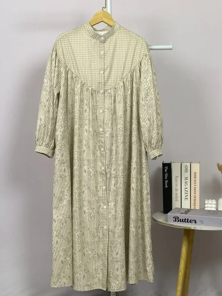 ASAYA Gaun elegan dengan motif posisi mode lengan panjang