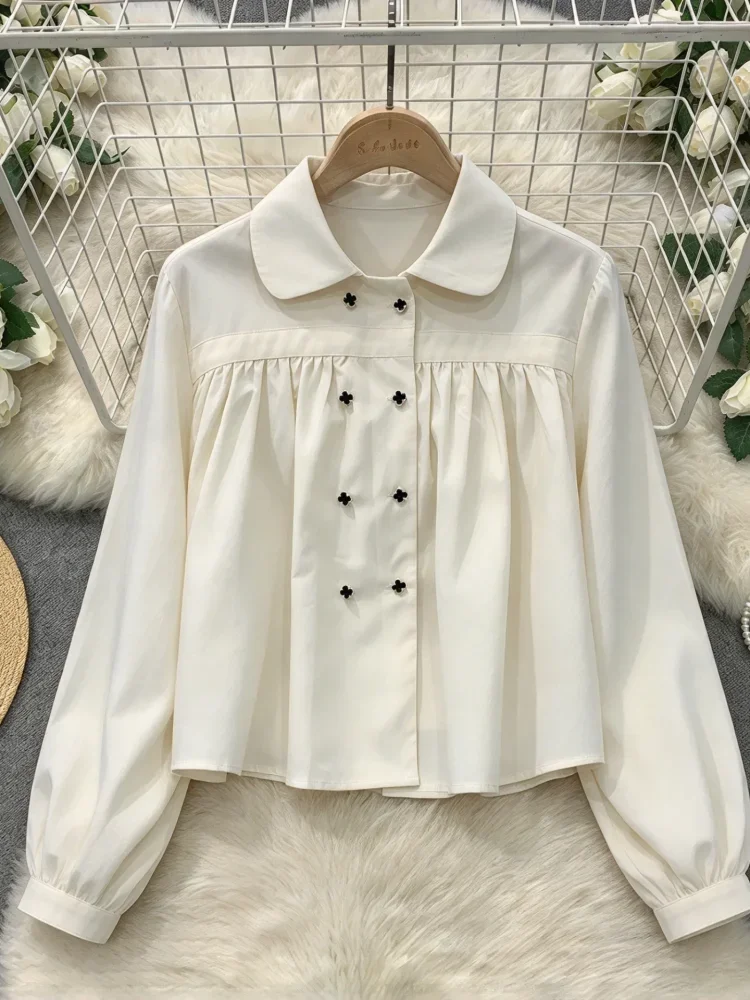 ASAYA Atasan blouse wanita motif kotak-kotak dengan aksen kancing manis
