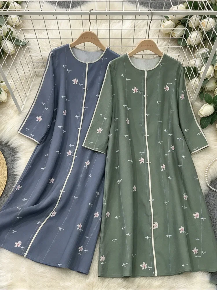ASAYA Gaun elegan dengan motif posisi mode lengan panjang