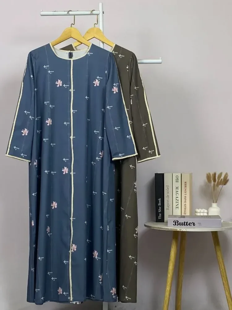 ASAYA Gaun elegan dengan motif posisi mode lengan panjang