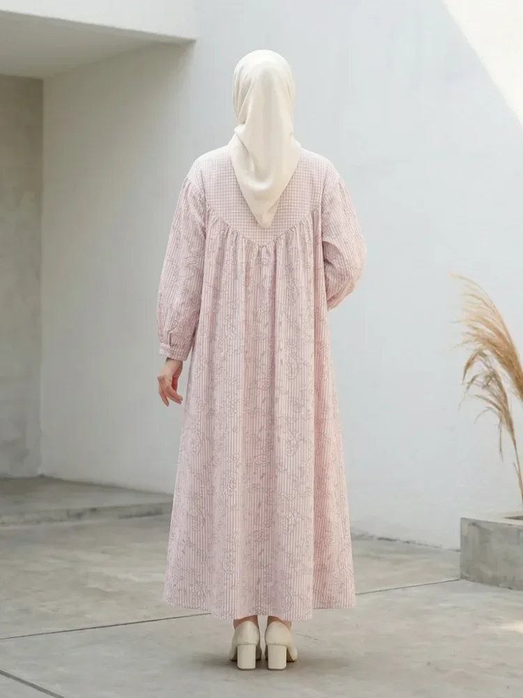 ASAYA Gaun elegan dengan motif posisi mode lengan panjang
