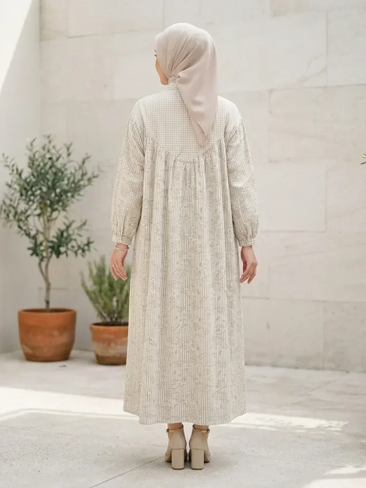 ASAYA Gaun elegan dengan motif posisi mode lengan panjang