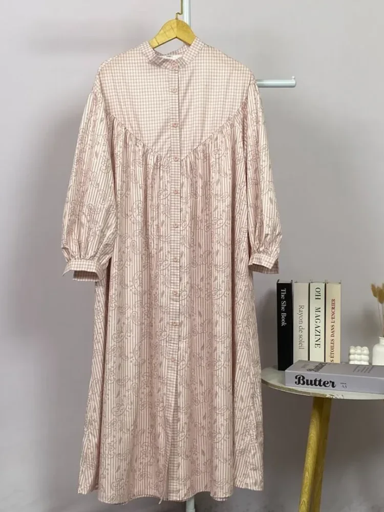 ASAYA Gaun elegan dengan motif posisi mode lengan panjang