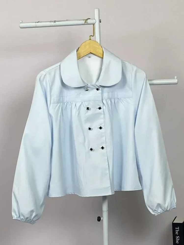 ASAYA Atasan blouse wanita motif kotak-kotak dengan aksen kancing manis