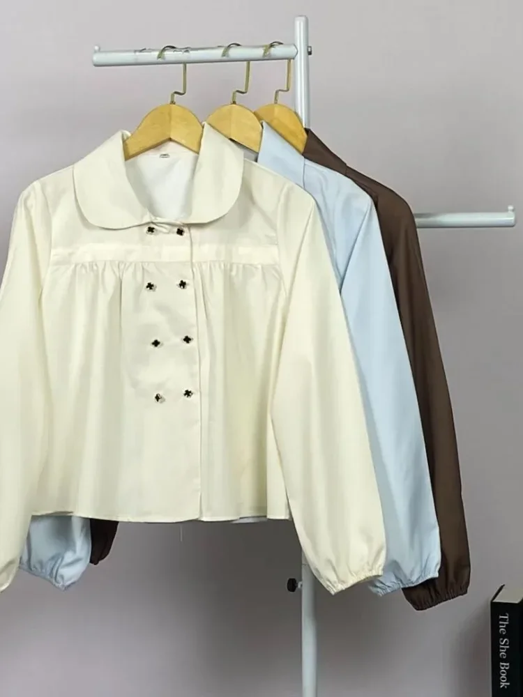 ASAYA Atasan blouse wanita motif kotak-kotak dengan aksen kancing manis