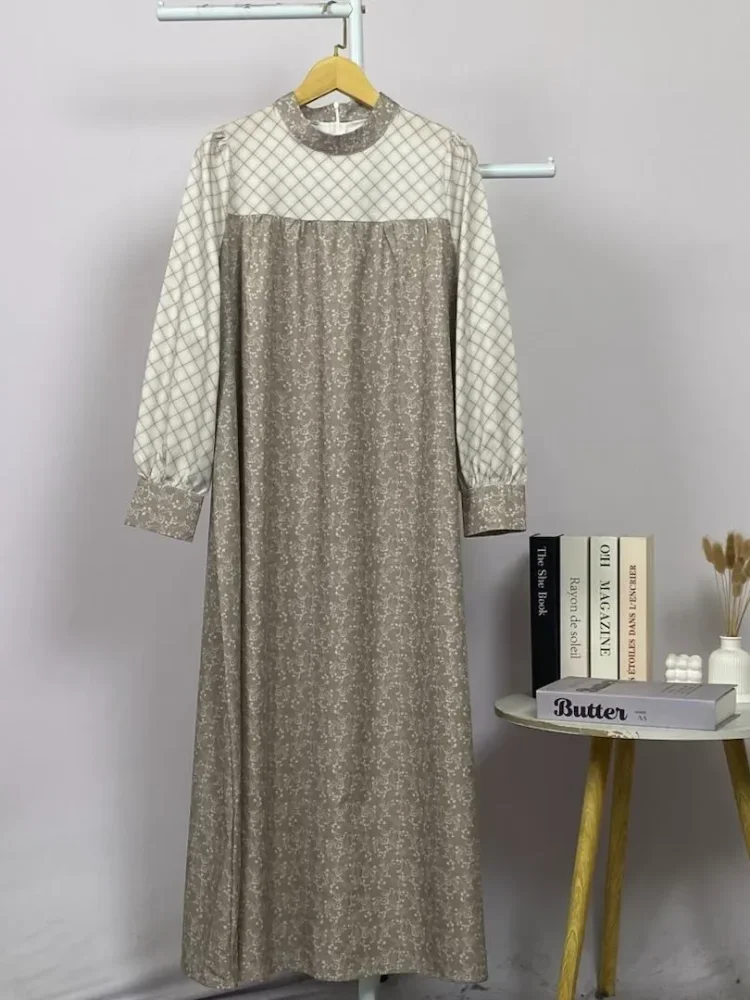 ASAYA Gaun elegan dengan motif posisi mode lengan panjang