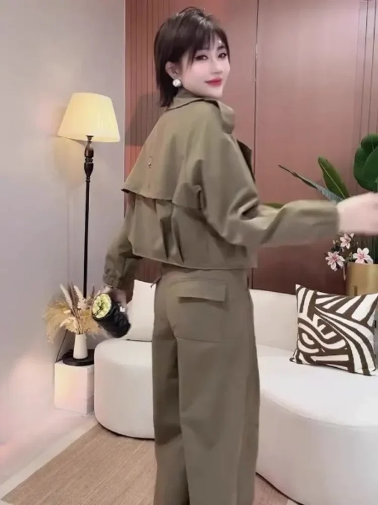 CHICMORE Setelan dua potong atasan blazer crop dan celana panjang bergaya kasual