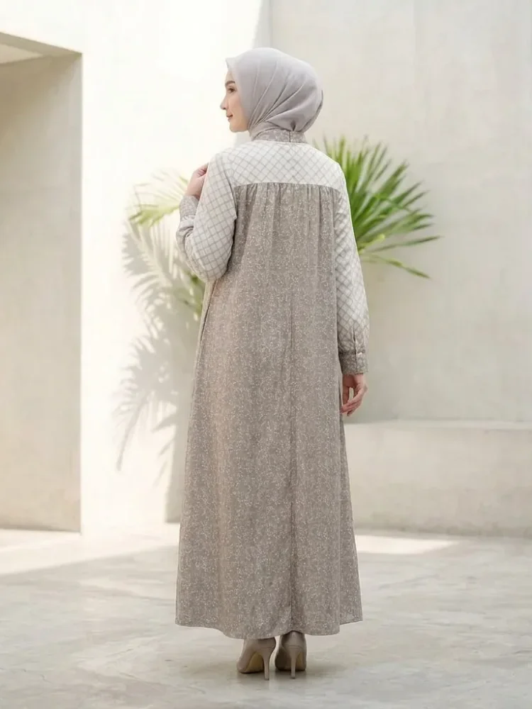 ASAYA Gaun elegan dengan motif posisi mode lengan panjang
