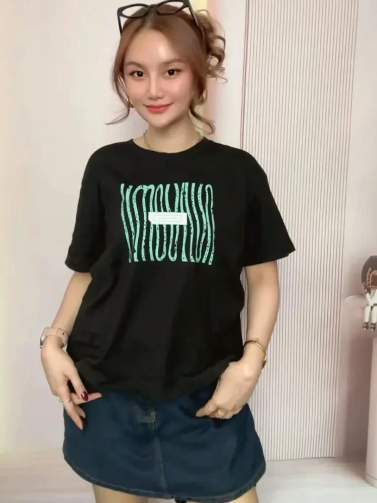 ASAYA Atasan kaos lengan pendek bermotif gambar cetak gaya modis baru untuk wanita