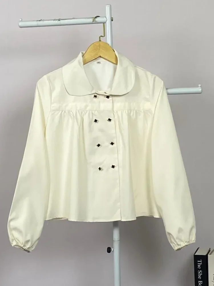 ASAYA Atasan blouse wanita motif kotak-kotak dengan aksen kancing manis