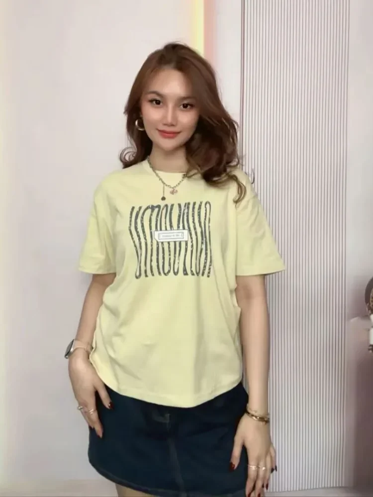 ASAYA Atasan kaos lengan pendek bermotif gambar cetak gaya modis baru untuk wanita