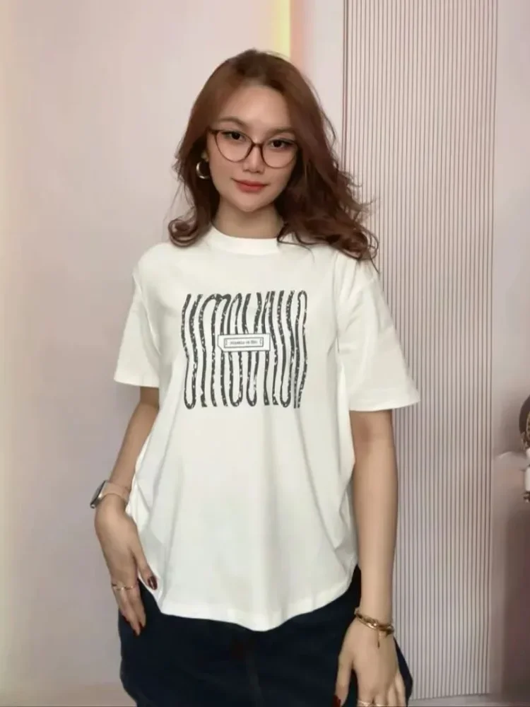 ASAYA Atasan kaos lengan pendek bermotif gambar cetak gaya modis baru untuk wanita