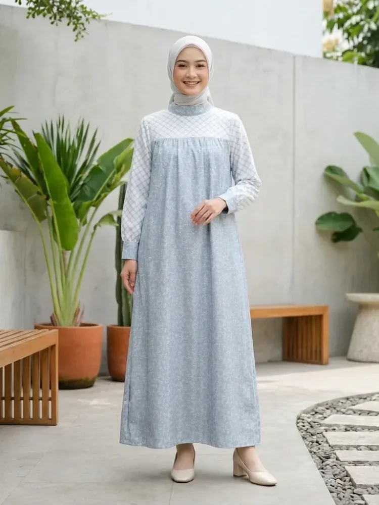 ASAYA Gaun elegan dengan motif posisi mode lengan panjang