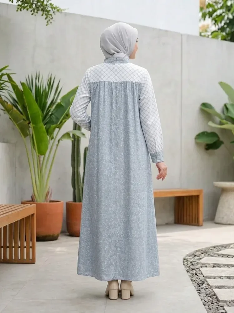 ASAYA Gaun elegan dengan motif posisi mode lengan panjang