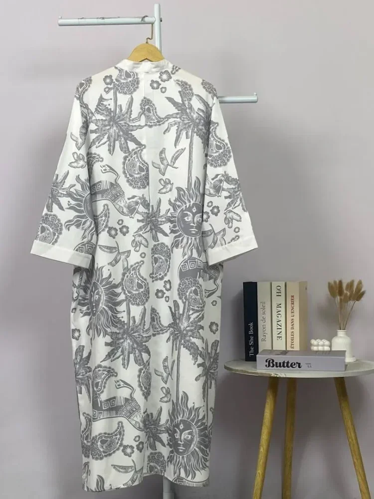 ASAYA Gamis wanita elegan motif garis kotak biru abu modern kekinian