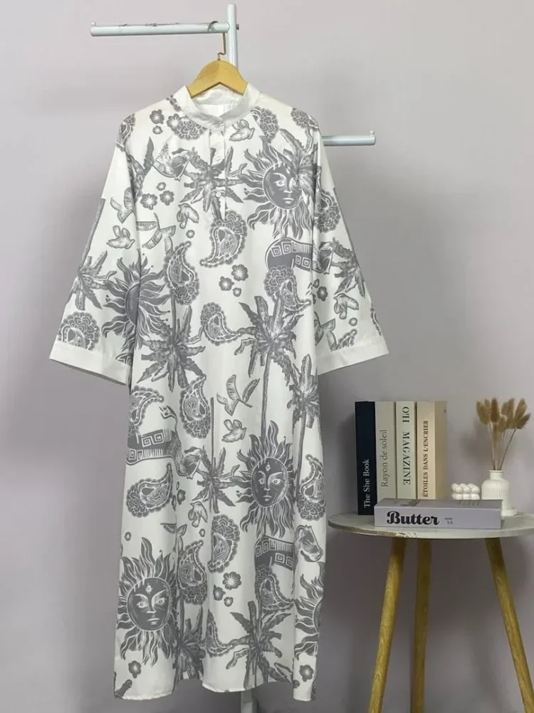 ASAYA Gamis wanita elegan motif garis kotak biru abu modern kekinian