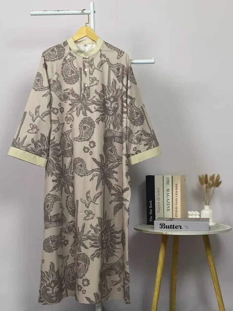 ASAYA Gamis wanita elegan motif garis kotak biru abu modern kekinian