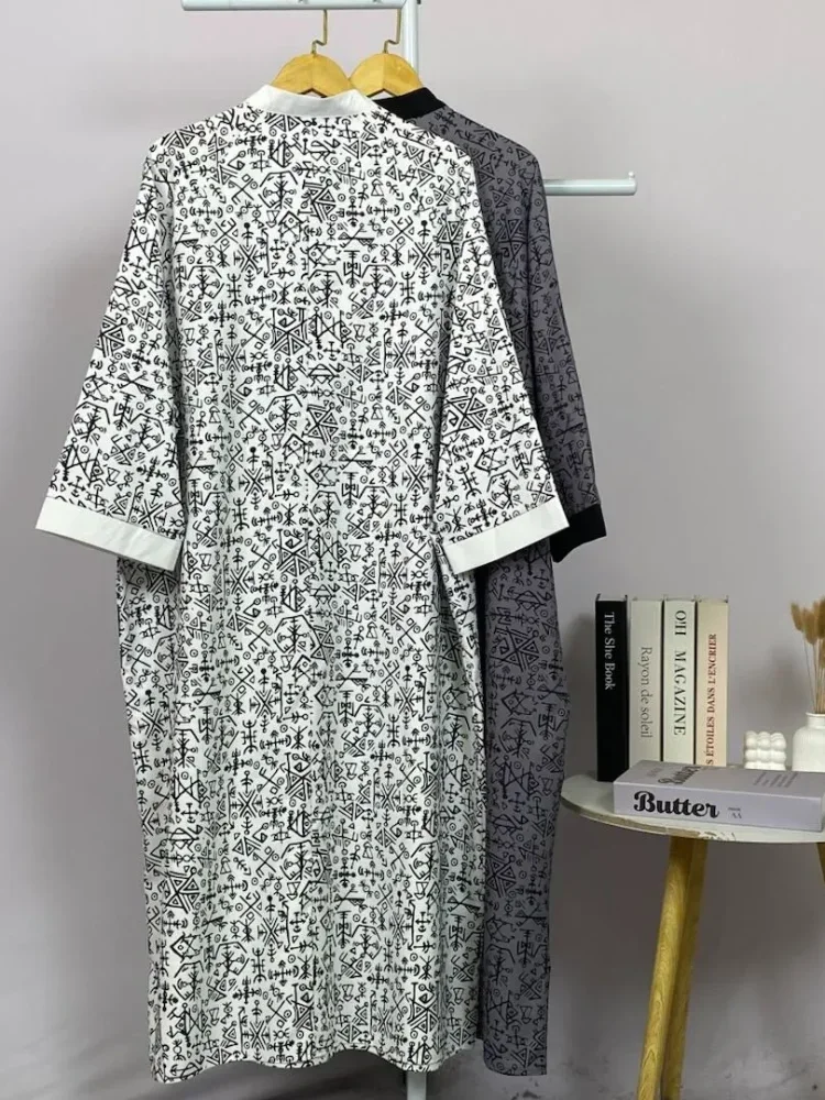 ASAYA Gamis wanita elegan motif garis kotak biru abu modern kekinian