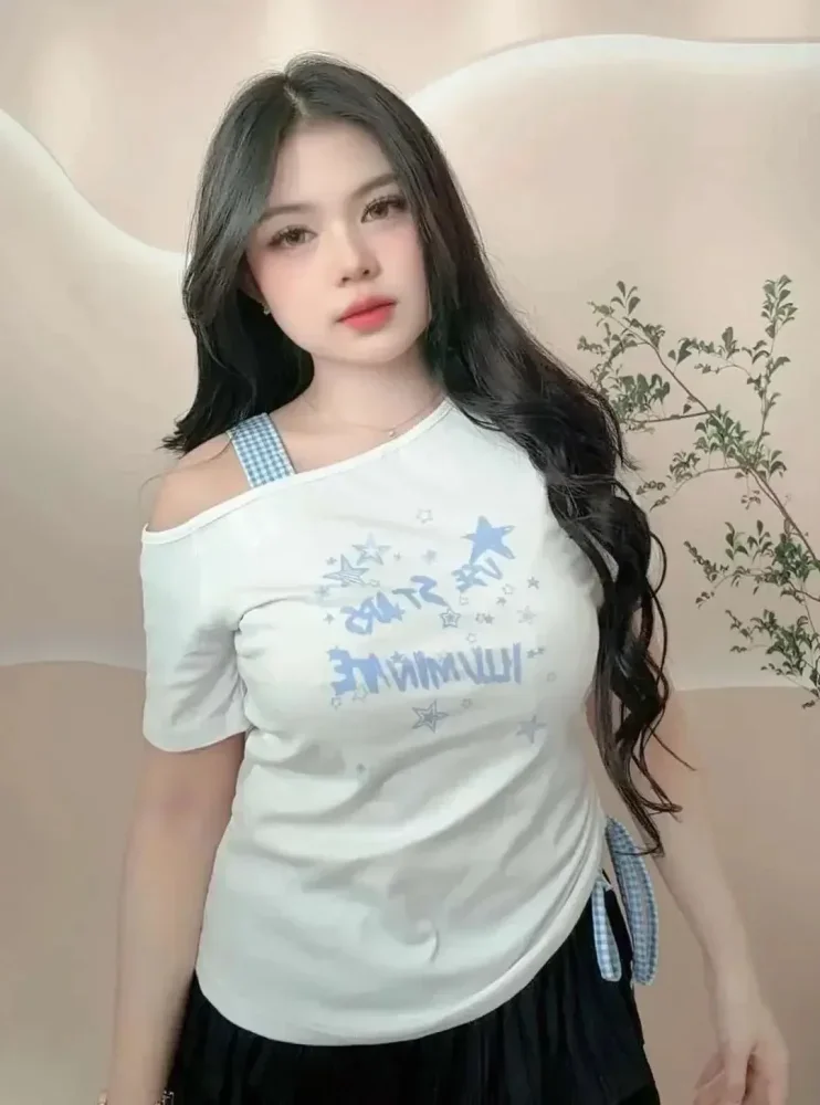ASAYA Atasan pakaian wanita mode korea kekinian lengan one shoulder untuk wanita muda