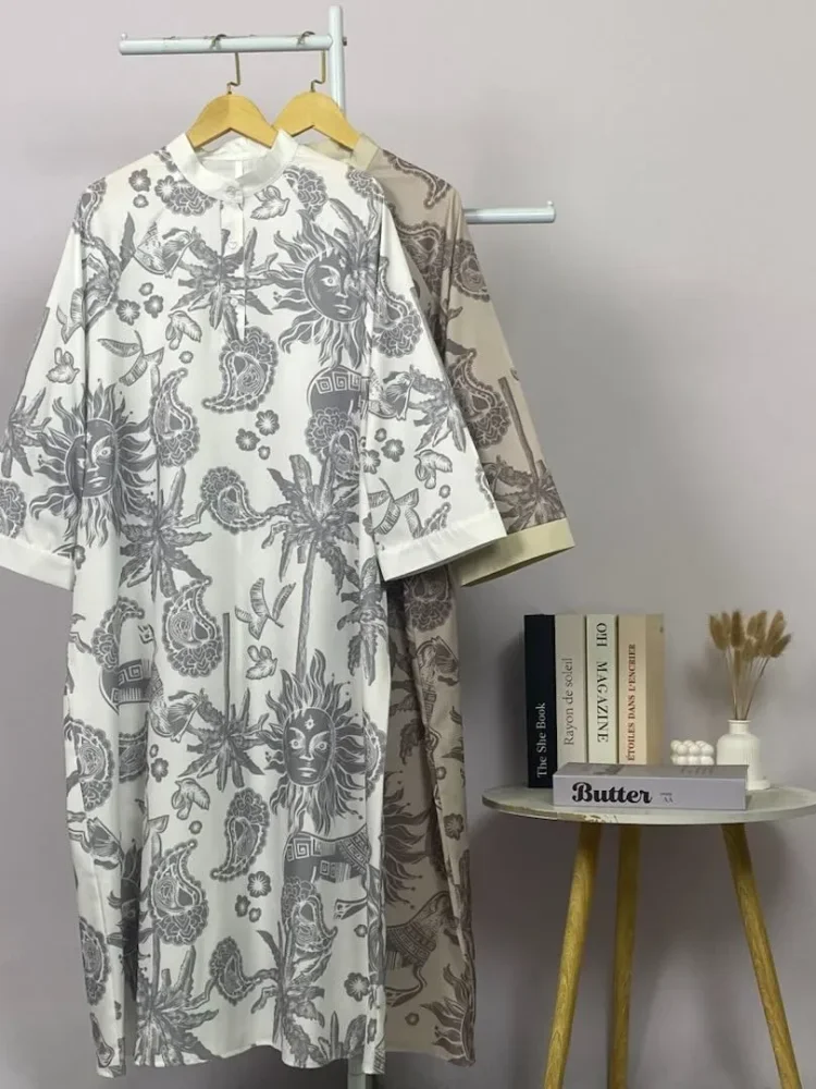 ASAYA Gamis wanita elegan motif garis kotak biru abu modern kekinian