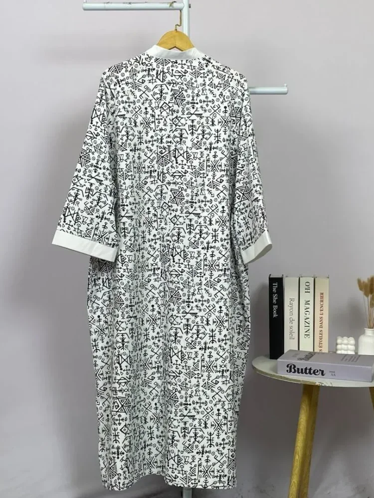 ASAYA Gamis wanita elegan motif garis kotak biru abu modern kekinian