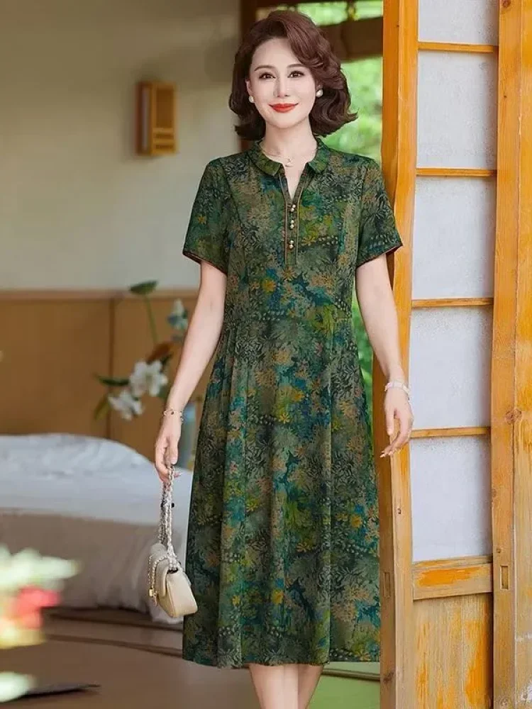 ASAYA Gaun pakaian wanita motif printed kerah v neck minimalis