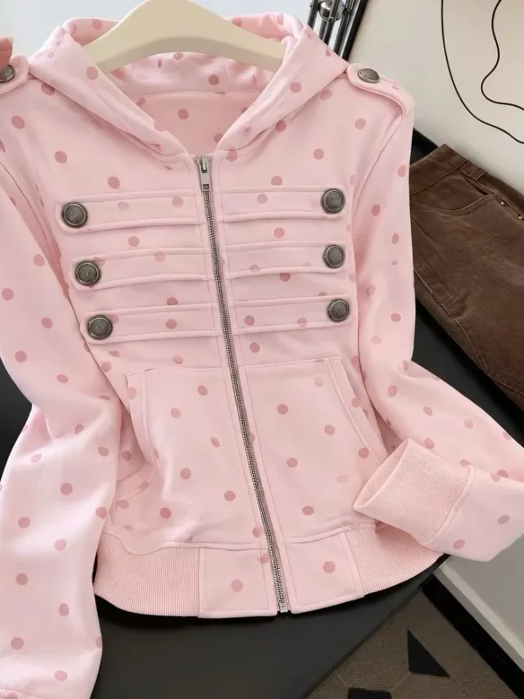 CHICMORE Atasan jjaket lengan panjang kasual longgar baru bermotif polkadot untuk wanita
