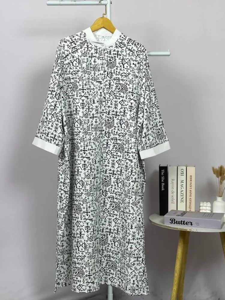 ASAYA Gamis wanita elegan motif garis kotak biru abu modern kekinian