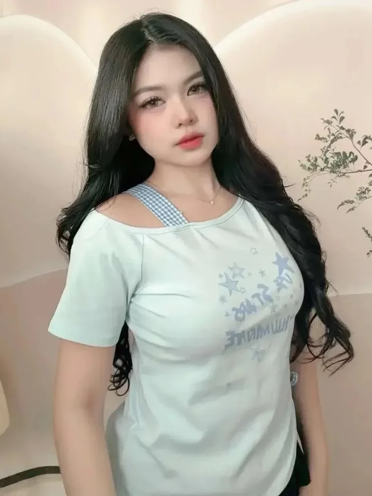 ASAYA Atasan pakaian wanita mode korea kekinian lengan one shoulder untuk wanita muda