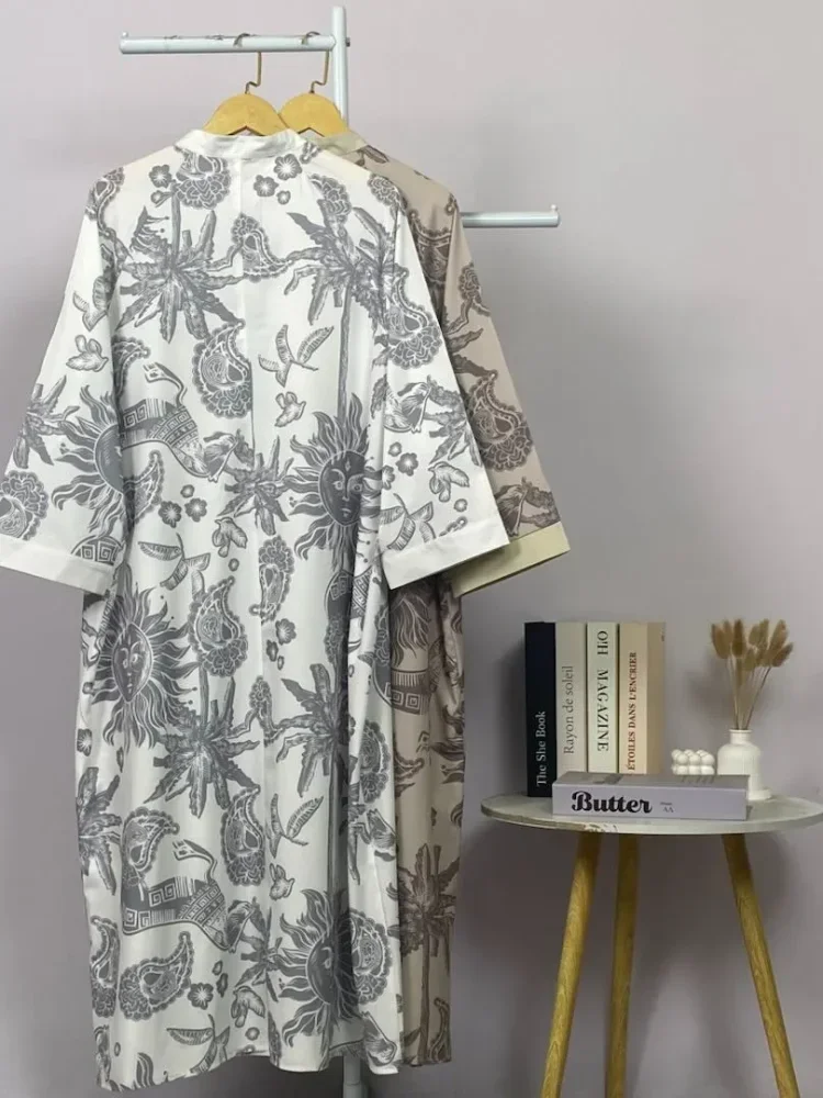 ASAYA Gamis wanita elegan motif garis kotak biru abu modern kekinian