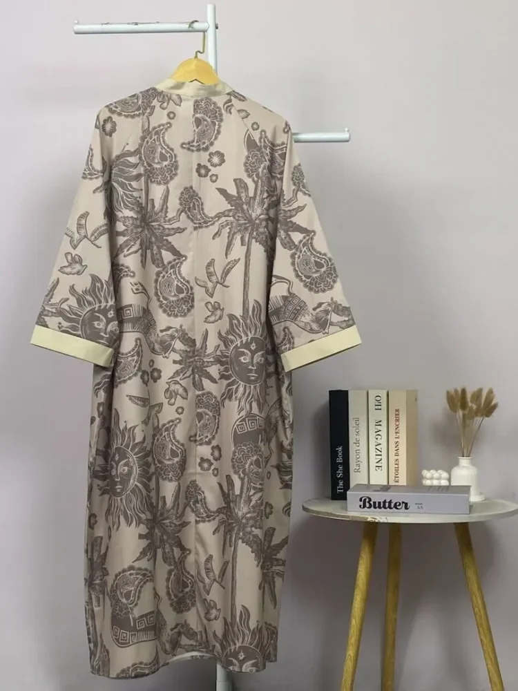 ASAYA Gamis wanita elegan motif garis kotak biru abu modern kekinian