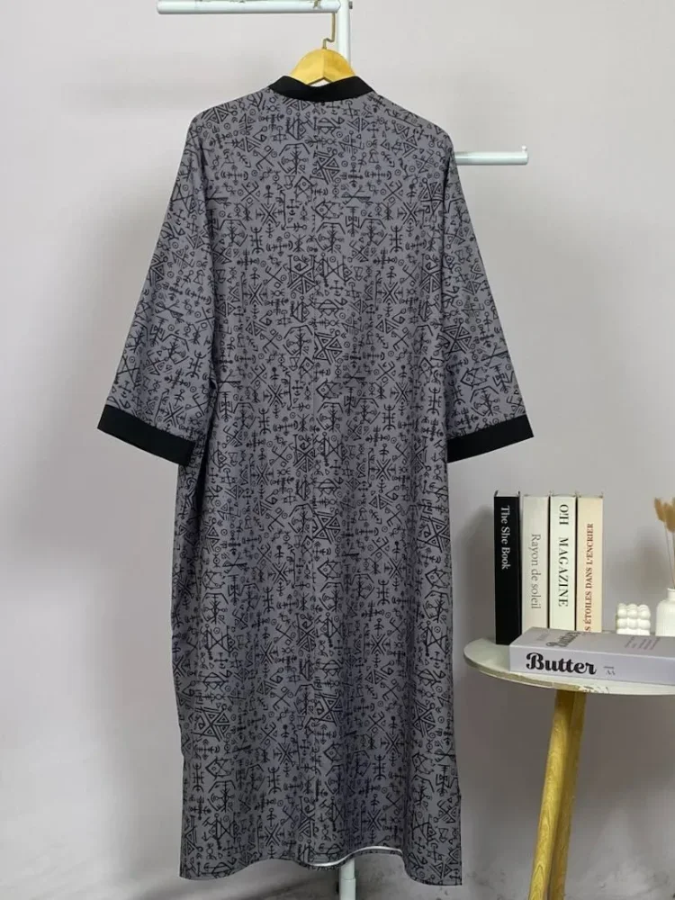 ASAYA Gamis wanita elegan motif garis kotak biru abu modern kekinian