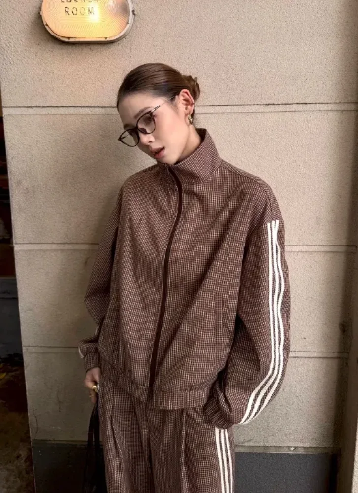 CHICMORE Setelan wanita dua polong atasan jaket longgar lengan panjang model zipper dan celana panjang sporty