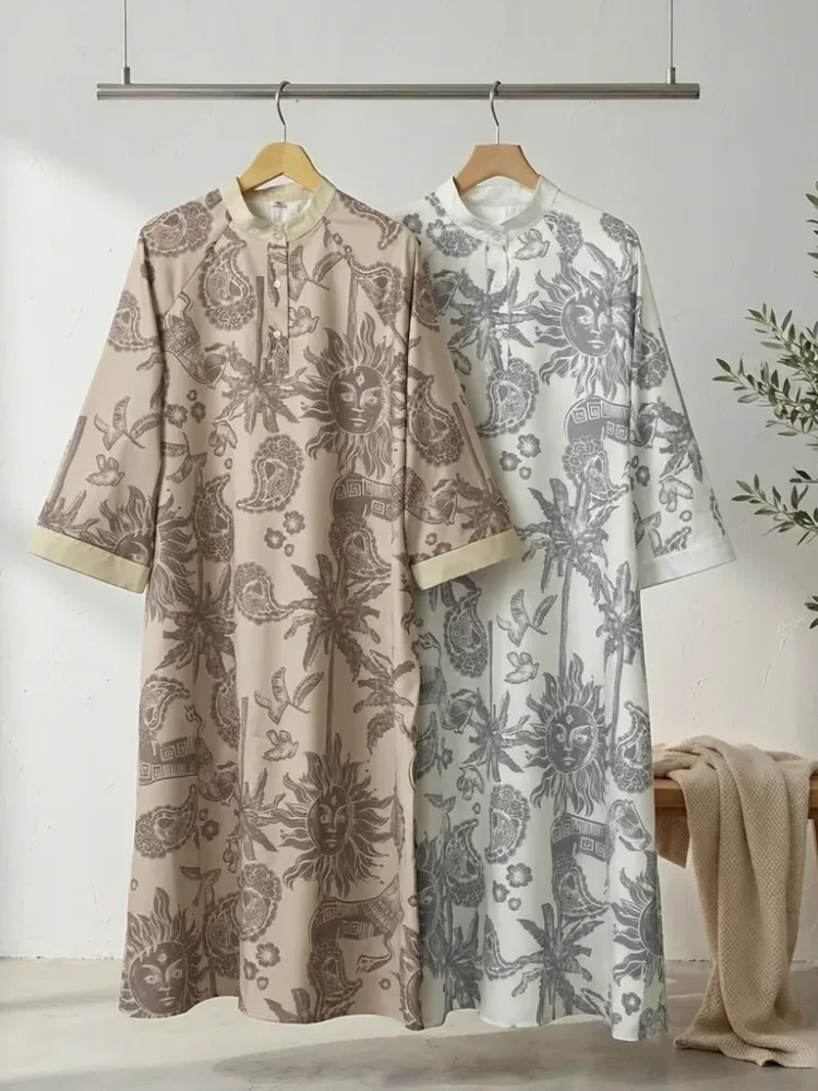 ASAYA Gamis wanita elegan motif garis kotak biru abu modern kekinian